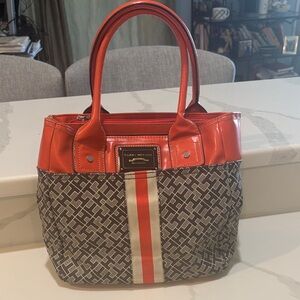 Tommy Hilfiger Red and Brown Patterned Tote